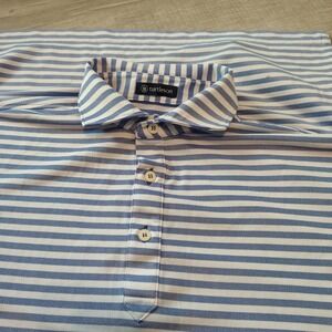 Turtleson Mens Blue White Striped Short Sleeve Polo Shirt Medium Golf Casual